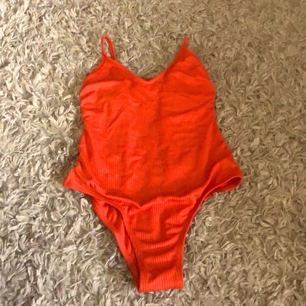 Orange one piece bathing suit